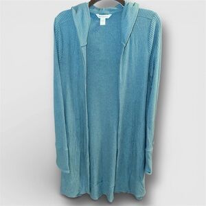 Athleta Light Aqua Blue Hooded Cardigan size Small has pockets and thumb holes
